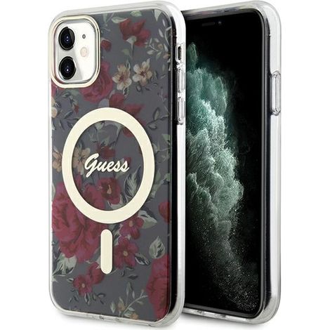 Coque rigide Guess Flower MagSafe pour iPhone 11, verte (1/5)