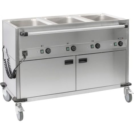 Bain-marie - Chariot bain-marie à eau 3xGN 1/1 avec soubassement chauffant horizontal - L 1 250 x P 700 x H 900 mm - - Casselin