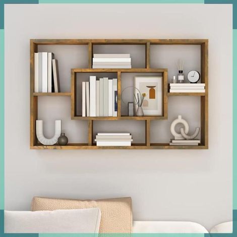 Étagère murale - 820460 - chêne fumé - 85 x 16 x 52,5 cm - bois d'ingénierie (1/5)