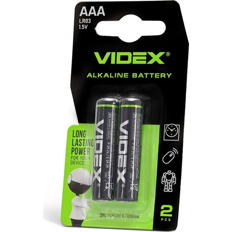 Set di 2 batterie alcaline potenti Videx AAA LR03 da 1,5 V e 1200 mAh.