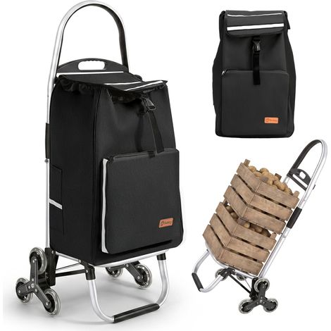 Sekey Einkaufstrolley Klappbar mit 6 Räder und Kühlfach, Treppensteiger, 50L, Schwarz