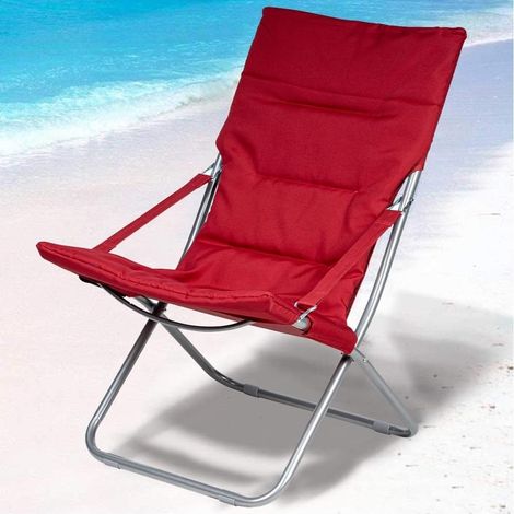 TRADE SHOP - Spiaggina Sedia Canapone In Acciaio Tessuto Imbottito Pieghevole Relax Rosso 3994182 - (1/3)