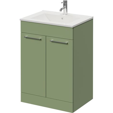 Napoli 460 Olive Green 600mm 2 Door Vanity Unit with Angel Basin - 600mm - Chrome 160mm Handle