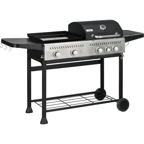 12kW Deluxe Duo Gas BBQ, with Grill, Plancha and Side Burner - Black (1/5)