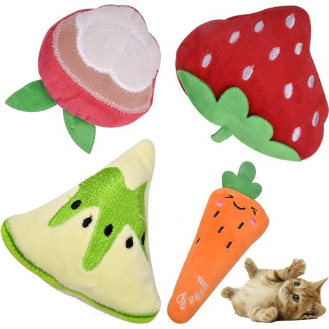 Jouets à l'herbe à chat 4 pièces Peluches à l'herbe à chat Coussins pour chats Peluches à mâcher pour chats Jouer, mordre, mâcher (1/2)