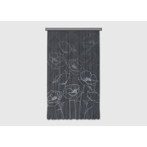 Rideau occultant fleurs minimaliste sur fond noir - 140 cm x 245 cm (1/5)