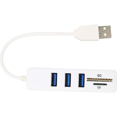 Hub USB 2.0 multiprise, lecteur de carte mémoire, transfert rapide, plug and play, fente facile d'accès, blanc (1/5)