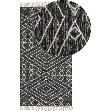 Teppich KHENIFRA Schwarz 80 x 150 cm Baumwolle