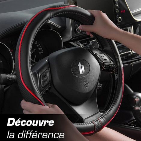 Couvre Volant Voiture Rouge Noir Simili Cuir Taille Universel 37-38 cm Accessoires Auto Decoration Interieur (1/3)