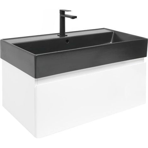 Ensemble meuble avec vasque et mitigeur - SAT - B-WAY - 79x30x45 - Blanc (1/5)