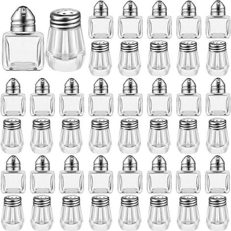 Mini salières et poivrières transparentes argentées (1/5)