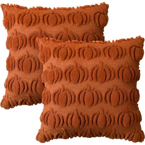 Ensemble de deu, taies d'oreiller en peluche motif citrouille caramel d'automne 40 , 40 cm Convient pour les canapés et les coussins de chambre (1/5)