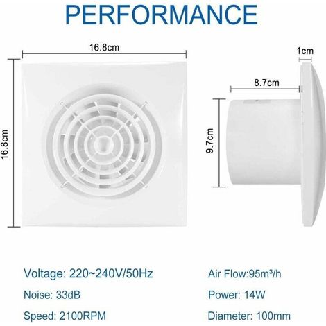 Ventilateur Extracteur d'Air 100mm pour Salle de Bain, Aérateur de Gaine Mural pour Échappement (1/3)