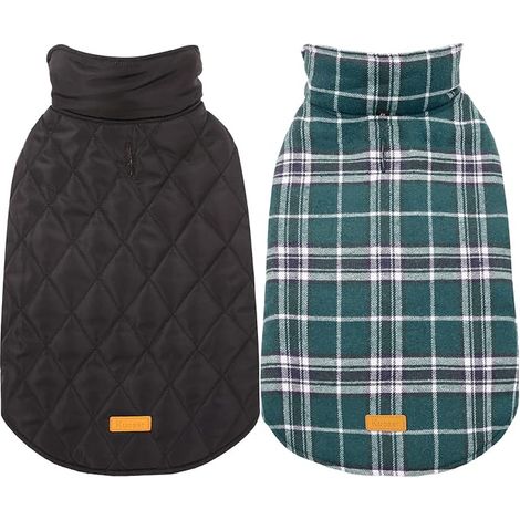 Manteau d'hiver pour Petits Chiens - imperméable et Chaude - Veste d'extérieur avec Trou pour Harnais - Veste réversible à Carreaux - Vert M (1/5)