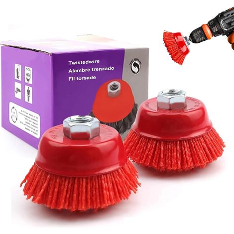 2 Piece Nylon Brush Grinder – Brush Nylon Drill M14 Ø100 mm – Metal Brush for Drill for Deburring, Stripping (1/5)