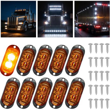 10x Feux de Gabarit LED 12V-24V, 2 LED Feux de Position (Jaune) Feu de Gabarit Remorque Étanches pour Remorque Camion Bus Caravane Signalisation Latérale Universels Orange (1/5)