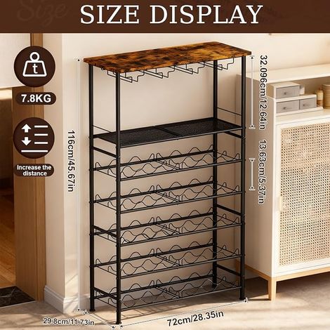 Wine Rack Metal Wine Rack with Glass Stand and Table Top 72 x 29.7 x 116cm (1/3)