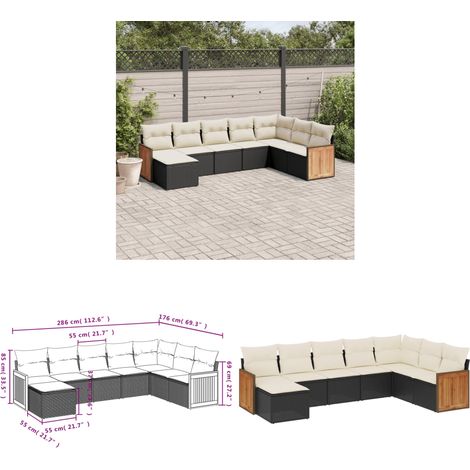 Salon de jardin 8 pcs avec coussins noir résine tressée - Salon De Jardin - Meuble De Jardin - Salon Extérieur - Ensemble De Canapés - Canapé D'extérieur - Home & Living (1/3)