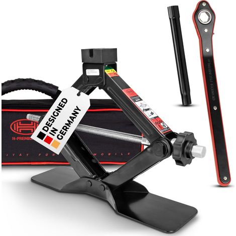 HEYNER® Scherenwagenheber 1,5 t mit Ratsche für Wagenheber inkl. Tasche und Gummiauflage, passend für VW, Seat, Skoda und Audi PKW, TÜV & GS