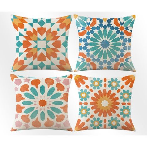Juego de fundas de almohada bohemias con estampados geométricos florales de mandala, fundas decorativas de terciopelo suave, adecuadas para sofás, camas, sillas, coches, salones y decoración del hogar (1/5)