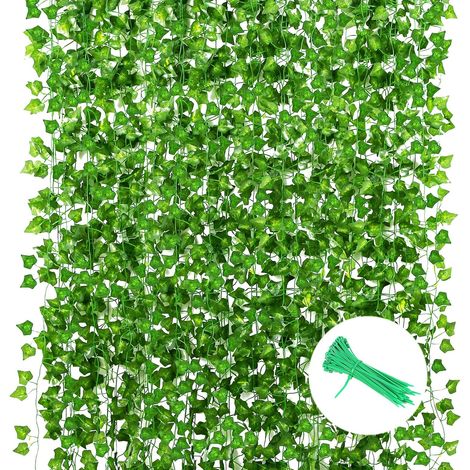 Lot de 6 guirlandes de lierre artificiel de 51 m (168 pi), plantes artificielles, lierre suspendu, décoration pour jardin, mariage, balcon, vert, 12,8 m (42 pi) (1/5)