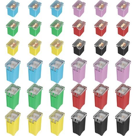 Assortiment de 36 fusibles automobiles, standards et discrets (20 A, 30 A, 40 A, 50 A, 60 A, 80 A) pour camionnettes, voitures et SUV Ford, Chevrolet, GM, Nissan et Toyota. (1/5)