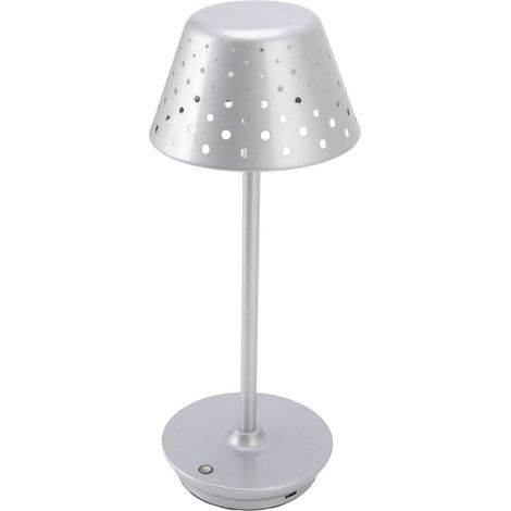 Lampe de bureau LED rétro, design épuré, sans fil, intensité variable par simple pression, tactile, argentée, idéale pour les chambres, bars et restaurants. (1/5)