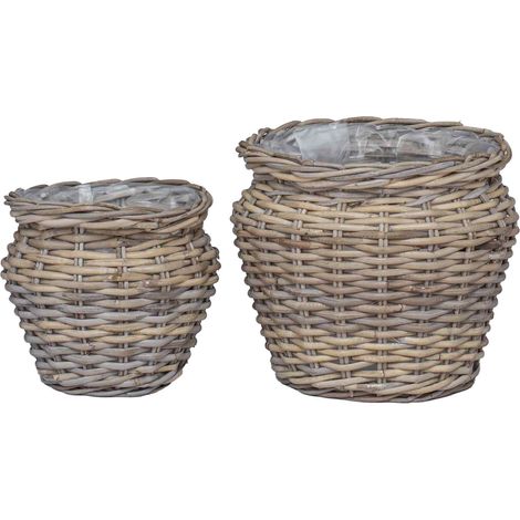 Planter Basket with Storage 2 pcs Grey Lacak Rattan vidaXL