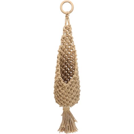 Rustikaler Hängekorb aus natürlichem Baumwollholz, naturbraun, groß (56 cm), mit Seil, 1 Stück, zur Aufbewahrung von Zwiebeln, Äpfeln und Obst, mit Belüftung (1/5)