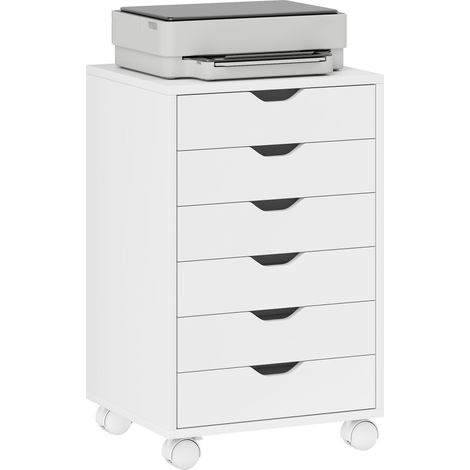 HOMCOM 6 Drawer Vertical File Cabinet with Quiet Drawers and Wheels, White (1/5)