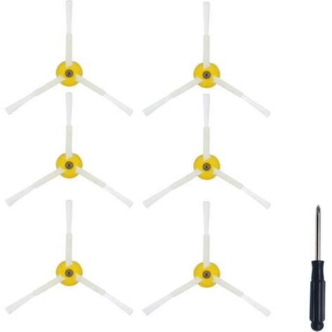 6-piece replacement side brush set for iRobot 800, 900 Series, 850, 860, 870, 871, 880, 890, 960, and 980 robot vacuum cleaners. Accessories: side brush + screwdriver