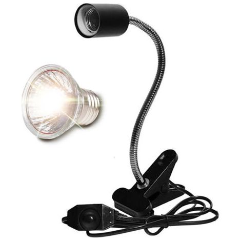 Lampe UVA/UVB pour reptiles avec pince et support - Kit d'éclairage UV chauffant pour tortues et lézards - Noir (1/5)