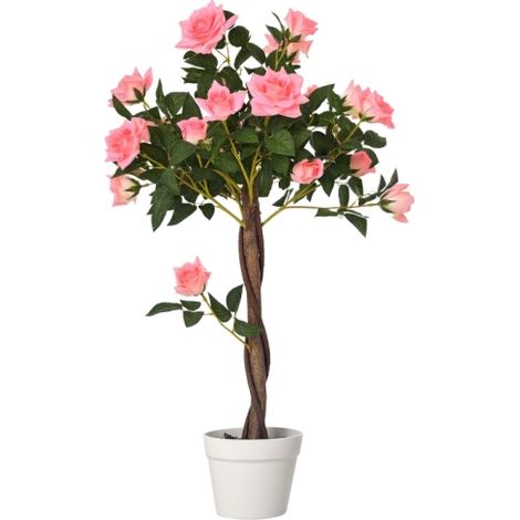 Rosales artificiales grandes, 90 cm, planta artificial, rosal artificial de plástico en maceta, árbol artificial que parece real, para sala de estar, dormitorio, oficina, decoración moderna, regalo. D (1/5)