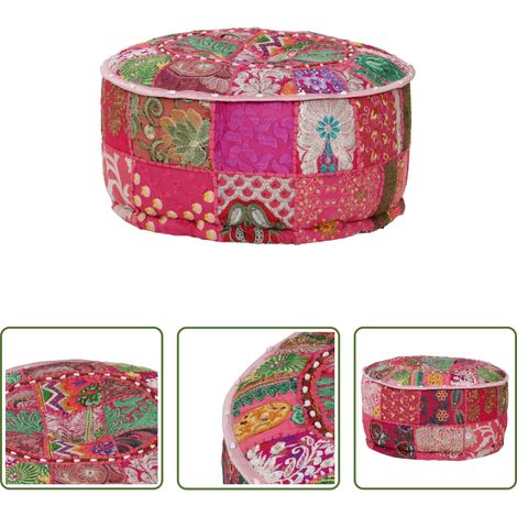 Pouf patchwork - Pouf rond en coton en patchwork fait à la main 40 x 20 cm Rose (1/5)
