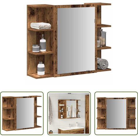 Armoire murale salle de bain - Armoire à miroir de salle de bain vieux bois bois d'ingénierie (1/5)