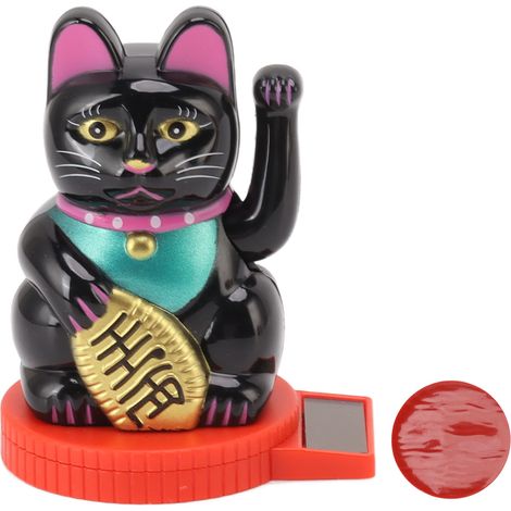 Sonnenkatze mit winkenden Armen und erhobener Pfote, Symbol für Reichtum und