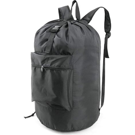 Sac À Linge - Sac À Dos Avec Bretelles Réglables - Fond Arrondi - Fermeture À Cordon Et Sangle De Sécurité - Polyester Rip-Stop - 40 X 73 Cm - Noir - 1 Pièce (1/5)