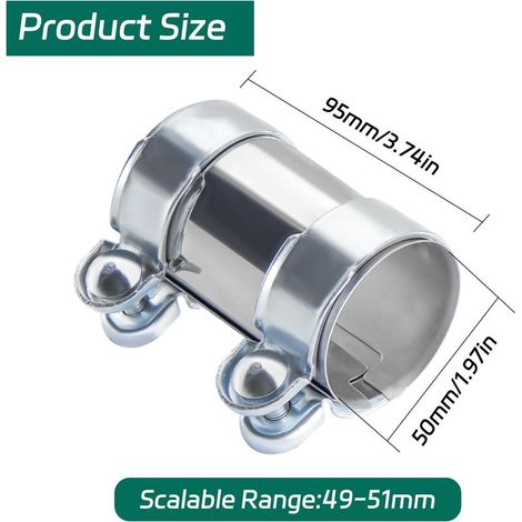 Collier de Serrage Collier D'échappement, 50mmx95mm Voitures en Acier Inoxydable Tuyau D'échappement Double Pince, Collier Echappement Conduits D’évacuation Universels