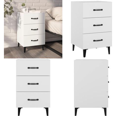 Comodino Bianco 40x40x66 cm in Legno Multistrato - Comodino bianco - Comodino con cassetti