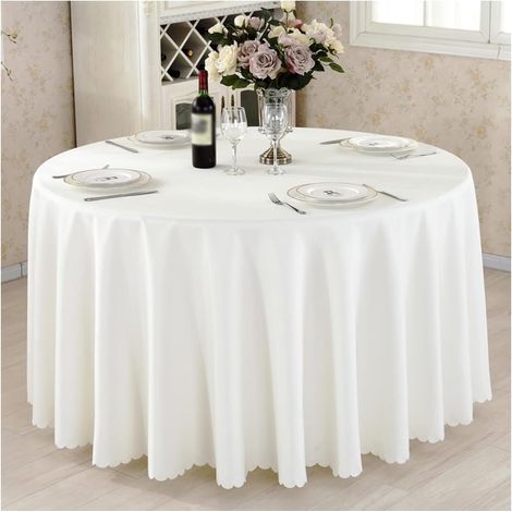 Polyester Nappe Ronde Famille Hôtels Banquets Mariage Occasions Modèle Simple Lavable en Machine Beige Diamètre 260cm (1/5)