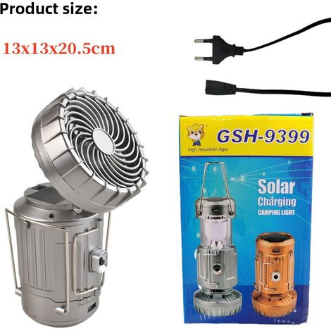 Neue multifunktionale COB-Solar-Campinglampe mit Lüfter, Sonnenaufladung und Notbeleuchtung (große silberne Campinglampe nach europäischem Standard)