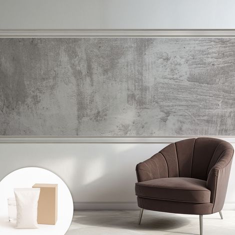 Papier peint intissé mural classique avec imprimé motifs décoratifs design élégant non‑tissé Béton brut 250x104 cm (1/5)