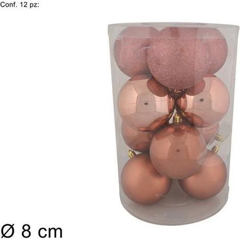 PALLE 8CM 12PZ GLITTER/LUCIDA/PEA ROSA