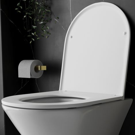 Genuine RAK Resort D Shape Toilet Seat Soft Close Quick Release - Gloss White Slimline Sandwich