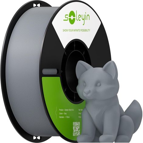Filament PLA 1,75 mm, Bobine de Filament pour Imprimante 3D 1 kg (2,2 lb), Impression à Grande Vitesse, Grande Résistance, Compatible avec la Plupart des Imprimantes 3D FDM, Gris (1/5)