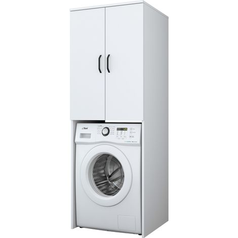 Meuble pour machine à laver en bois "Losal" - 65 x 62 x 181 cm - Blanc (1/4)