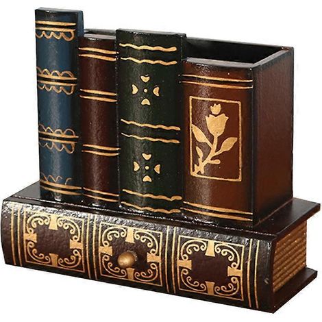 1 porte-stylo rétro avec tiroir, style européen, en bois.-15X13.5CM