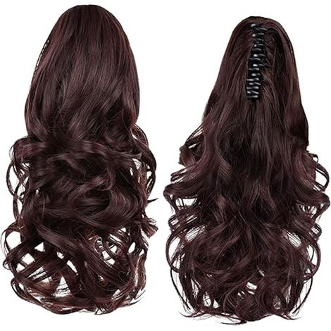 Extensiones de cabello de media cola de caballo, peluca con clip para niñas y mujeres con 5 opciones de color para el trabajo y cosplay (marrón y negro). (1/5)
