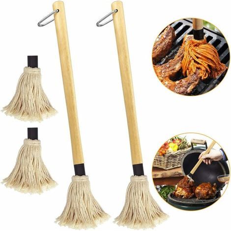 Set of 2 46cm Basting Mops - Barbecue and Sauce Sweeping Mops - Large Professional Mop with Wooden Handle (1/5)