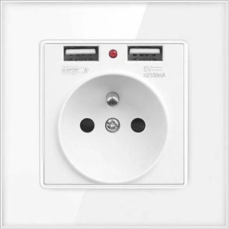 Presa elettrica a muro con doppia porta USB - Caricabatterie per iPhone/Android (spina francese) (1/4)